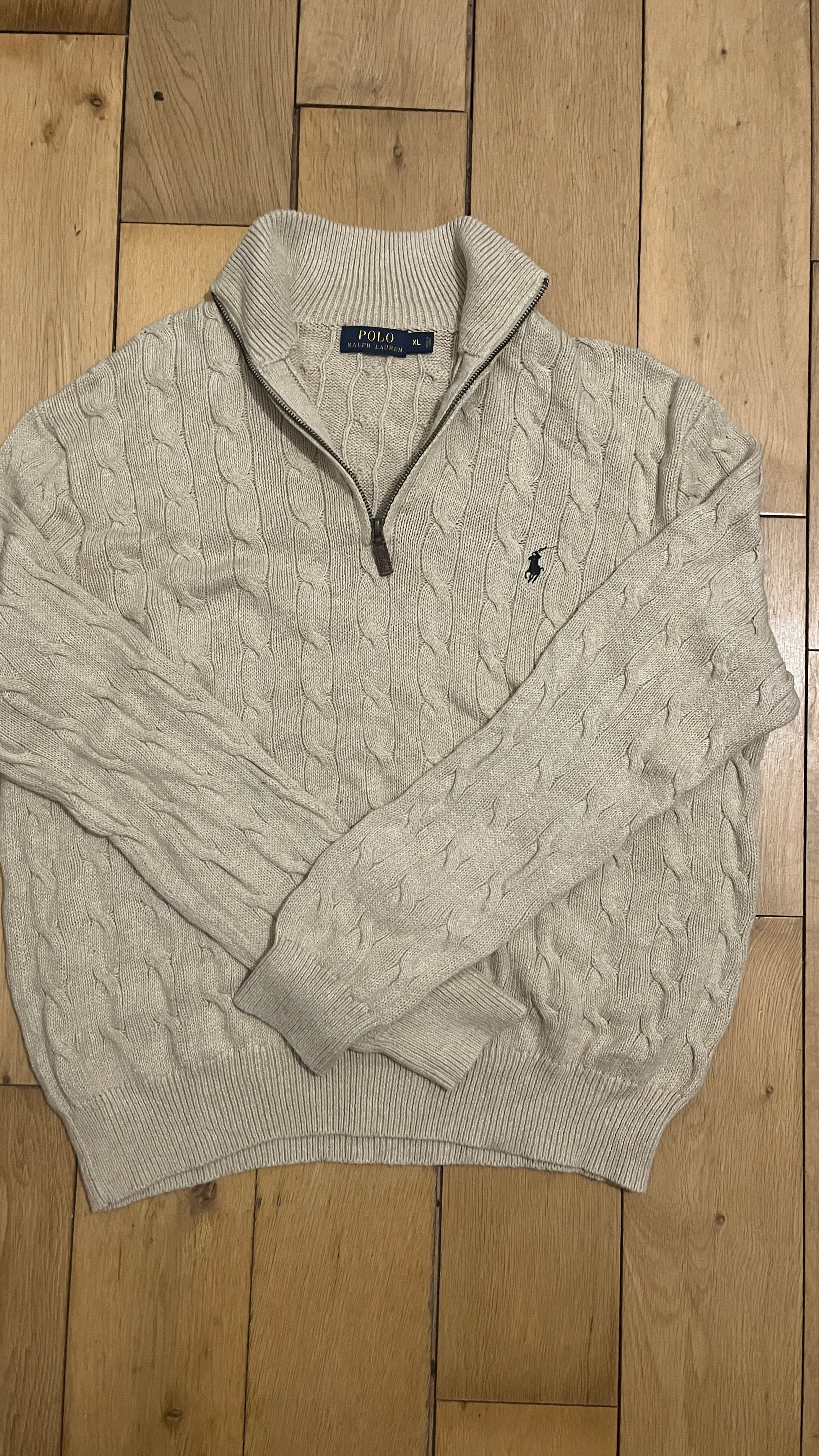Cream Polo 1/4 Zip Sweatshirt - XL